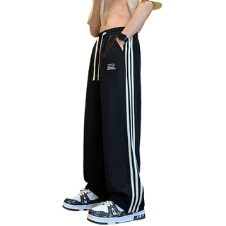 Loose and versatile embroidered pants with side stripes and drape