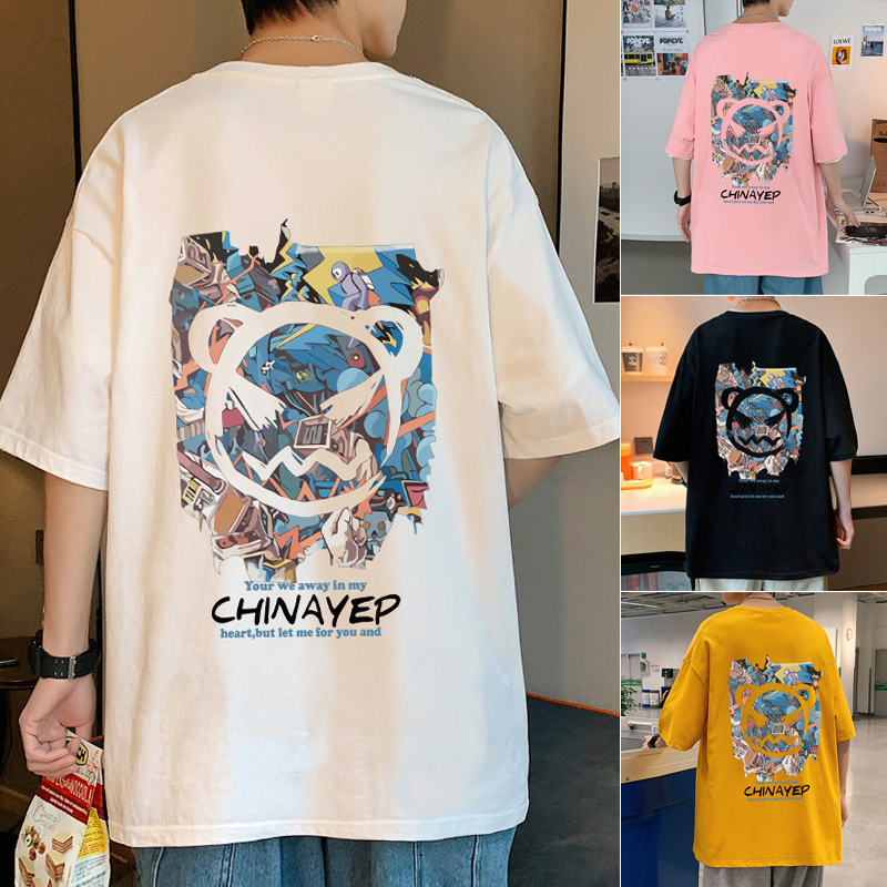 Short-Sleeved T-Shirt Men's Summer Trendy Men's Clothing 2026 New Loose Half-Sleeved Top Pure Cotton Cartoon Printed T-Shirt t