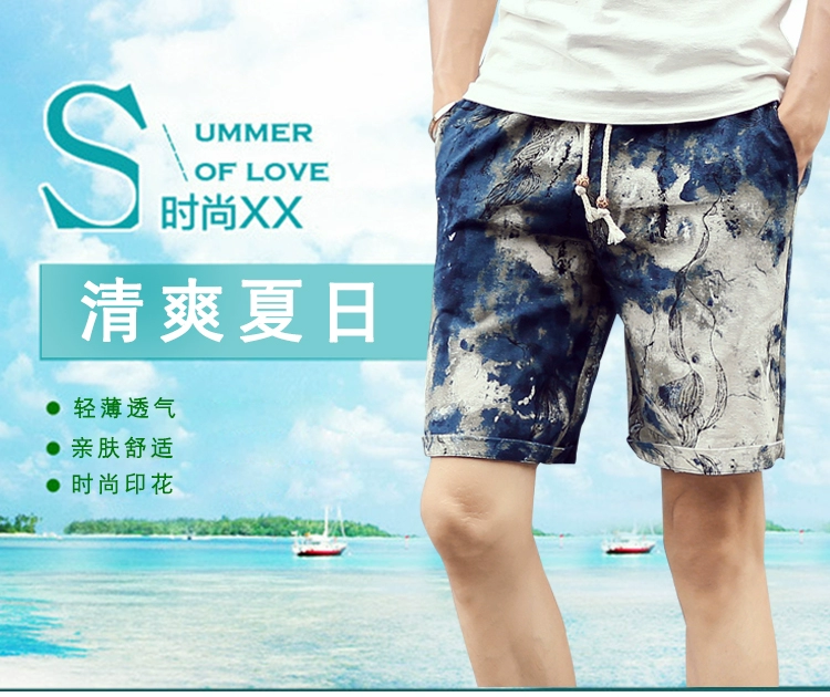 Mùa hè in quần short nam quần đi biển Phiên bản Hàn Quốc của quần nam triều Slim quần dài thẳng giản dị