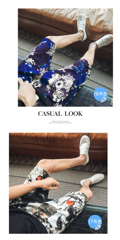 Mùa hè in quần short nam quần đi biển Phiên bản Hàn Quốc của quần nam triều Slim quần dài thẳng giản dị quần ống rộng nam
