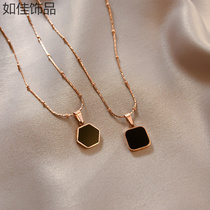 Not off color net red tides titanium steel necklace ins women net red geometric pendant dark black collarbone chain hip-hop rose gold