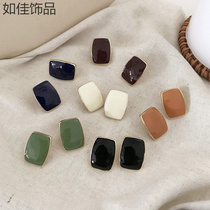 South Korea S925 Silver Needle Brief Lukewarm Wind Convexity Square Colored Drop Glazed Earrings Woman Temperament Personality Earrings Ornament