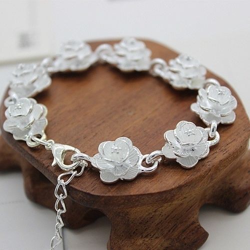 Ethnic Style Miao Silver Bracelet for Women, Silver-Plated Rose Flower Bracelet, Hollow Ball Bell, Dolphin Bracelet, Anklet This Year