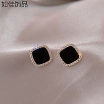 Flash Drilling Stars Black Drop Oil Ear Nail Woman 925 silver pin South Korean small crowdpersonality geometric earbuds Tetris earrings