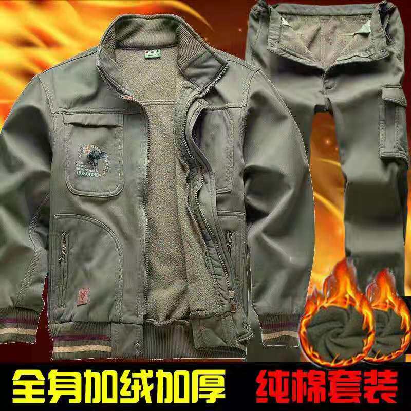 Cotton overalls men's suits thickened and velvet winter anti-scalding electric welding site auto repair welder labor protection clothing wear-resistant tooling