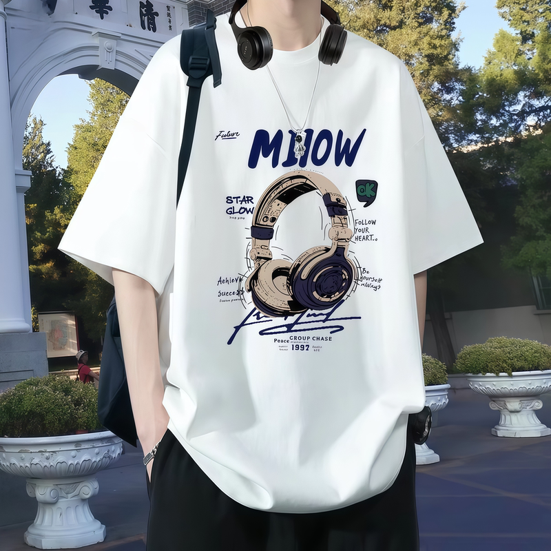 American-Style Heavyweight Pure Cotton Short-Sleeved T-Shirt for Men, Summer Loose Fit, Printed Hong Kong Style, Trendy Half-Sleeve Top for Teenagers and Students American-Style Heavyweight Pure Cotton Short-Sleeved T-Shirt for Men, Summer Loose Fit, Printed Hong Kong Style, Trendy Half-Sleeve Top for Teenagers and Students