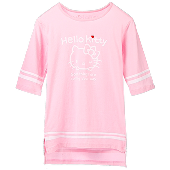 Hello Kitty Girls' Nightgown Summer Thin Children's Pajamas Pure Cotton Three-Quarter Sleeve Big Kids Girls' Home Wear Dress