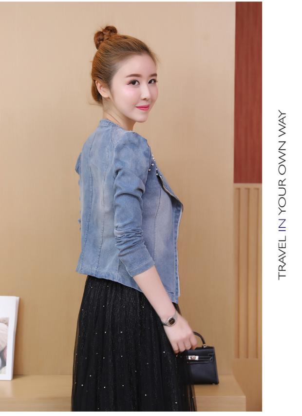 Áo khoác denim, ngắn nữ, phù hợp với nhỏ, mùa xuân và mùa thu, phiên bản Hàn Quốc, mới mỏng, mỏng, eo, khí chất, ve áo đồ mặc nhà