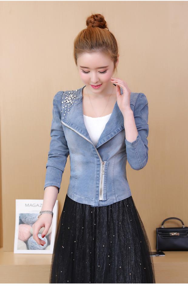 Áo khoác denim, ngắn nữ, phù hợp với nhỏ, mùa xuân và mùa thu, phiên bản Hàn Quốc, mới mỏng, mỏng, eo, khí chất, ve áo đồ mặc nhà