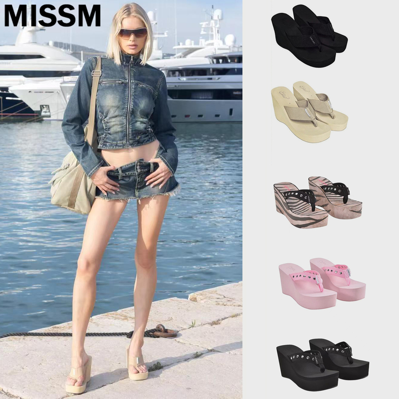 Authentic [Missm] Iamgia Flip-Flops Shelby Thick-Soled Height-Increasing Wedge Heel Thong Sandals for Women