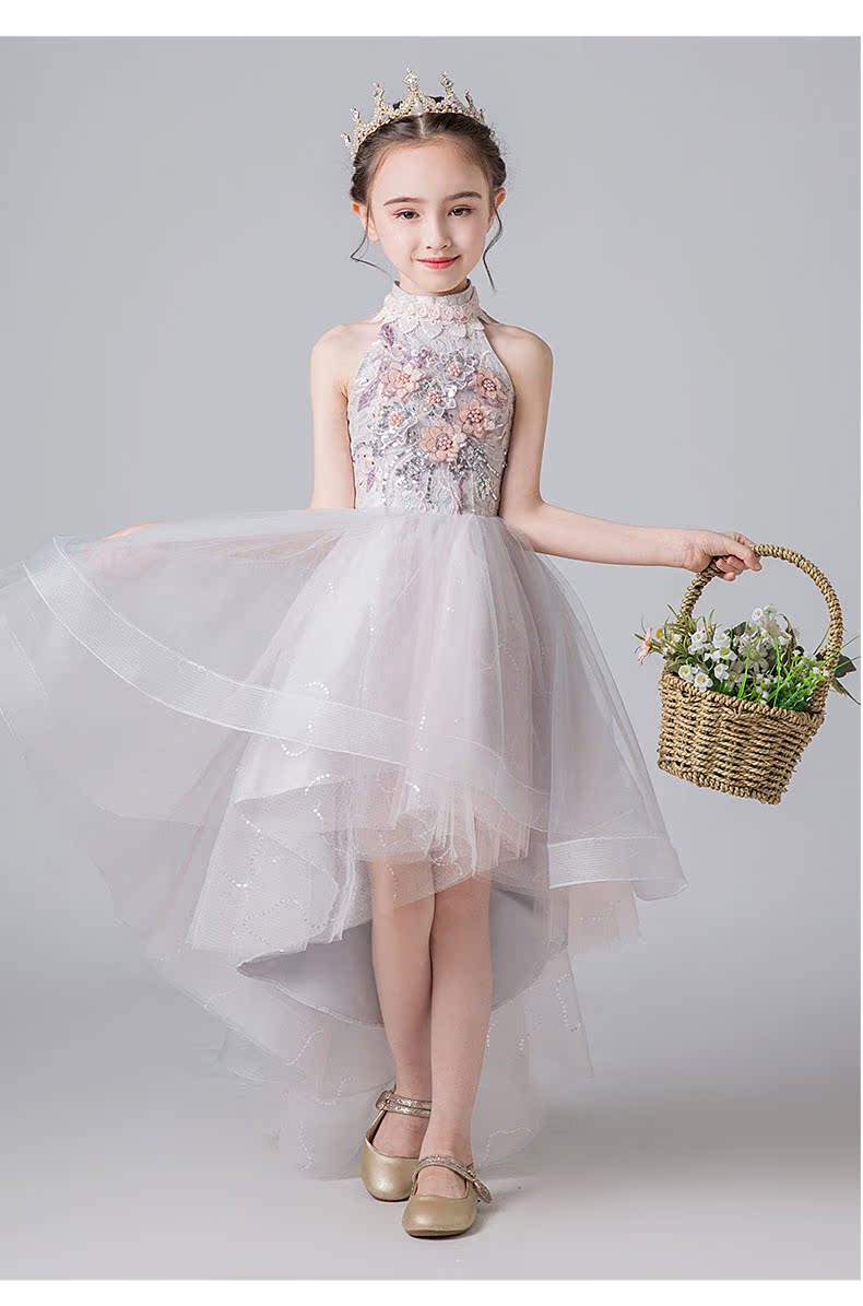 Trẻ em công chúa ăn mặc cô gái đứng cổ áo ngắn phồng ngắn mô hình nước ngoài catwalk trình diễn trang phục piano mùa hè - Váy trẻ em quần áo phù rể cho bé trai
