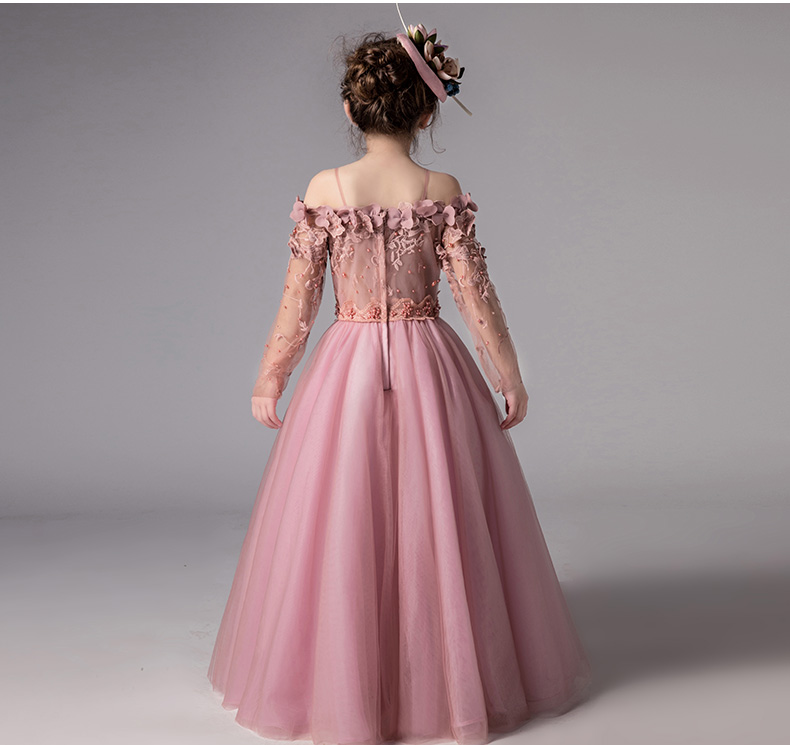 Cô gái máy chủ buổi tối ăn mặc công chúa váy hoa cô gái fluffy sợi một vai trang phục đàn piano trang phục 2018 mới đồ vest cho bé trai 1 tuổi