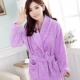 Áo ngủ nữ dày flannel mùa thu và áo choàng mùa đông của phụ nữ cotton dài tay nhung san hô dễ thương màu tím phần dài bộ pijama lụa