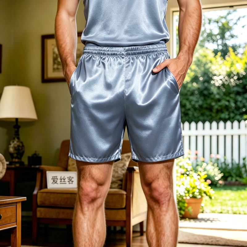 19mm Heavy Silk Stretch Beach Shorts Summer Shorts Sleepwear Men's Pants with Side Pockets Silk Loungewear