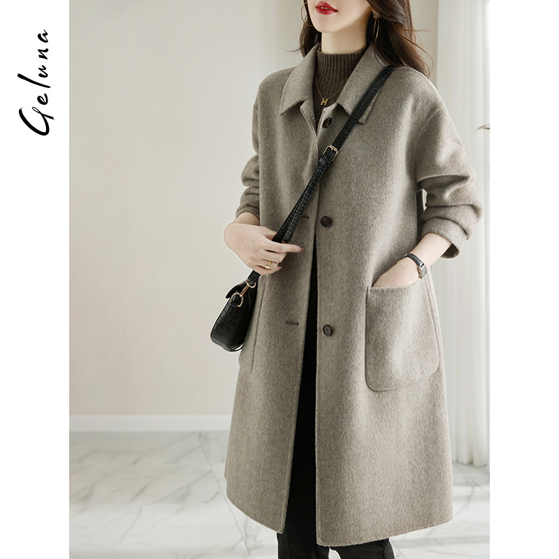 Elegant and Versatile Double-Sided Wool Coat 2025 New Autumn and Winter Oatmeal Color Mid-Length Straight Woolen Coat for Women