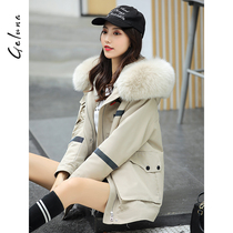 Parker womens 2020 autumn and winter new hooded fox fur collar medium-long fur coat female otter rabbit hair liner