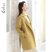 2020 new double-sided wool coat womens small cocoon wool coat medium-long zero cashmere coat womens autumn and winter