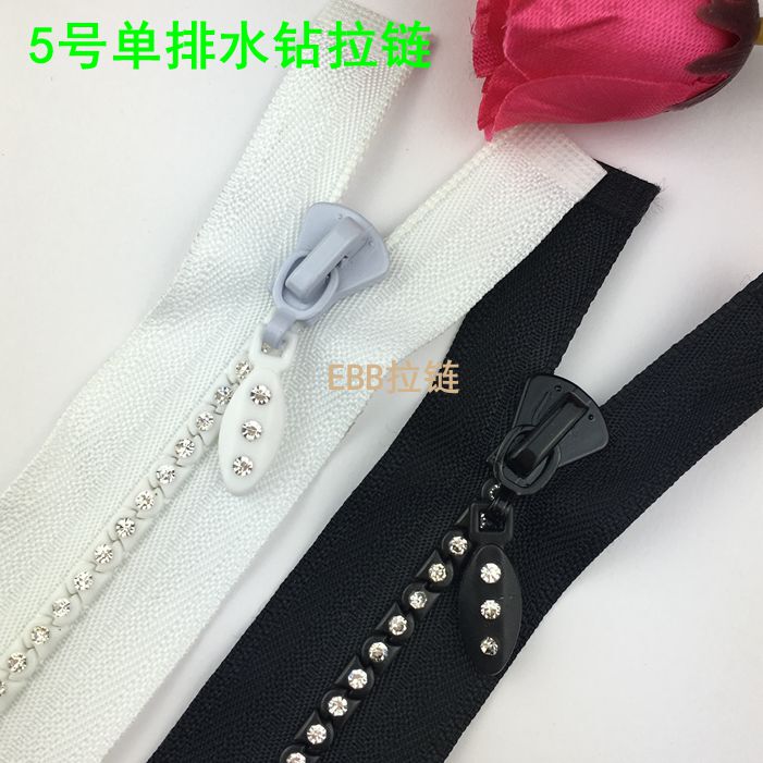 High-End No. 5 Resin Rhinestone Zipper Diamond Zipper National Trade A-Grade Diamond Open-End Zipper for Clothing Decoration