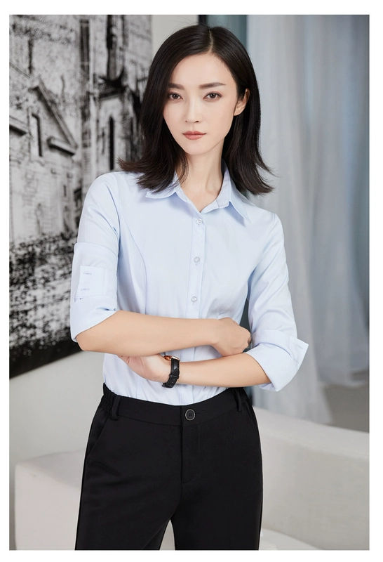 [Giải phóng mặt bằng] 2018 áo sơ mi nữ dài tay phiên bản Hàn Quốc của Slim skinny nữ mặc chuyên nghiệp mặc áo sơ mi trắng chạm đáy áo sơ mi cổ trụ nữ