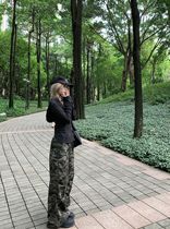 American retro camouflan workwear pants female spring autumn season 2024 new loose straight drum towicly casual long pants