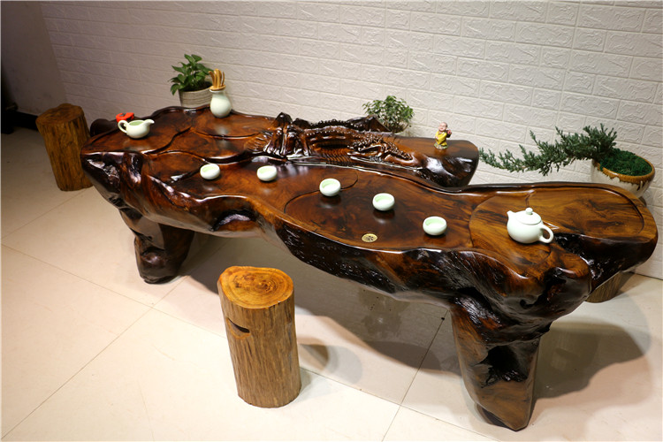 Jinsi Nanmu Root khắc Bàn trà Bàn trà tự nhiên Gỗ rắn Bàn Trà lê Cánh gà Toon Nhật ký Toàn bộ Rễ gỗ g384 - Các món ăn khao khát gốc bàn ghế gỗ gốc cây