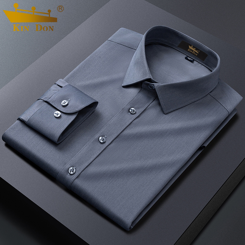 [Bamboo Fiber] Golden Shield Linen Gray Men's Shirt Long Sleeve Business Professional Workwear Stretch Non-Iron Shirt for Men