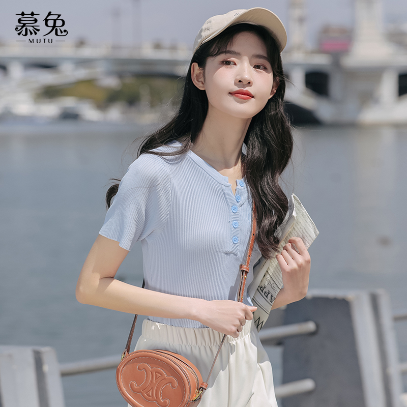 Mulrabbit Style Body Knit Short Sleeve Shirt Woman 2022 Summer new design Sensation Little Crowdt-shirt Blouse Thin