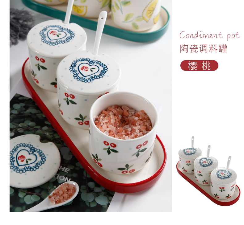 Condiment ceramic flavor pot salt sugar household kitchen Condiment boxed set combined with chilli oil, monosodium salt shaker