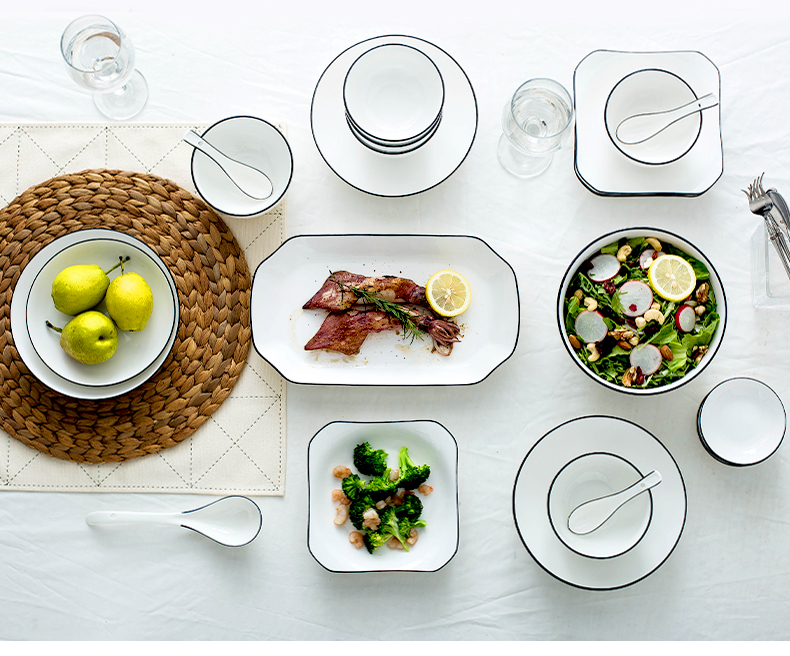 European creative black ceramic tableware ins dish dish dish dish food dish home dishes soup plate dumpling dish