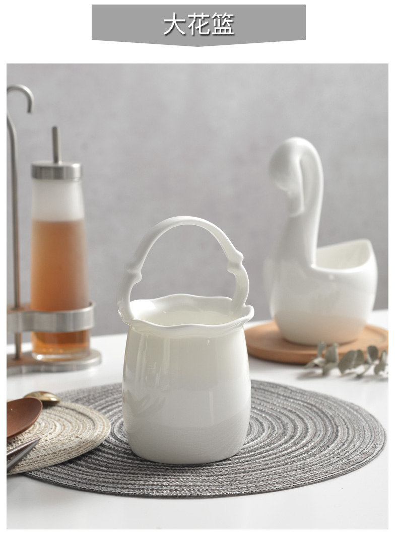 Pure white big basket ipads porcelain household spoon tube ceramic spoon the receive shelf chopsticks chopsticks basket basket chopsticks tube