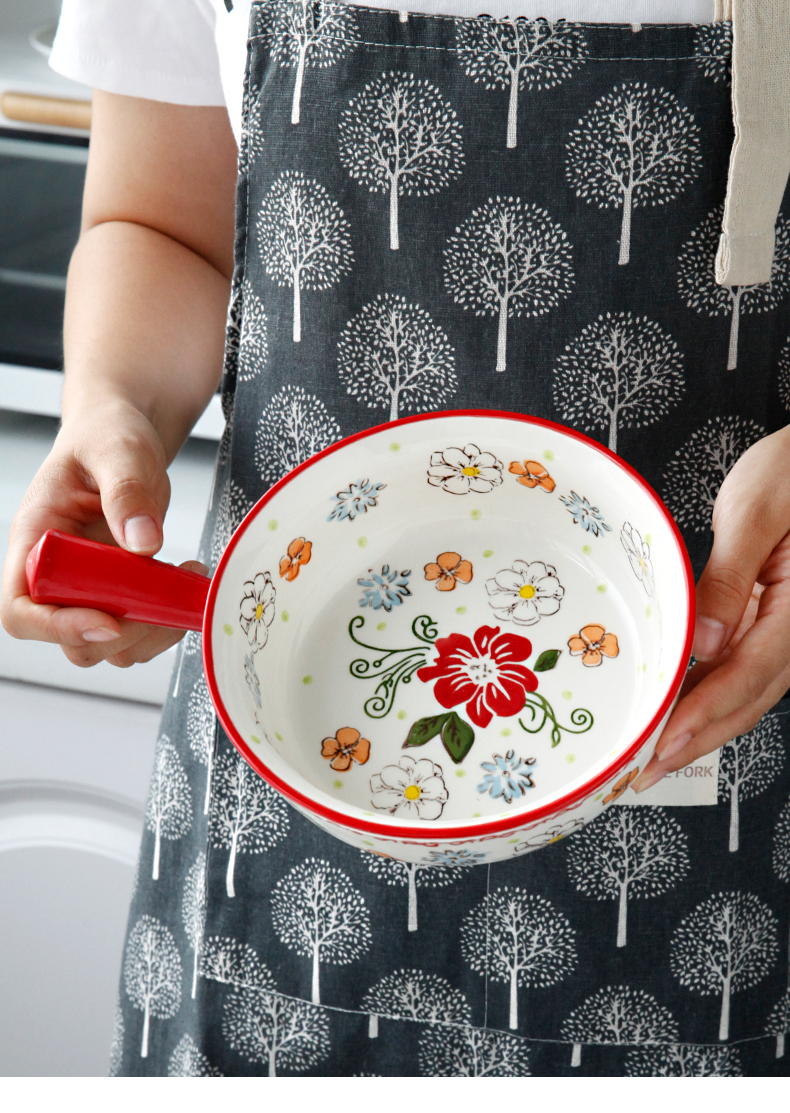Baking pan, Japanese household ceramic bowl breakfast bowl with the handle special big bowl of oven baked FanPan fruit bowl