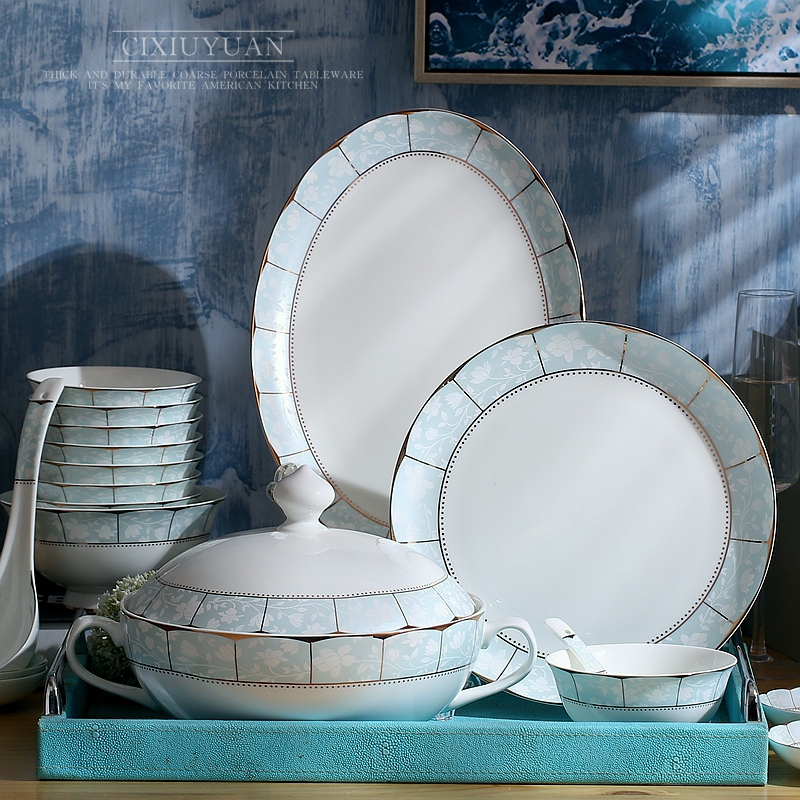 Ipads China tableware suit Korean ceramic bowl chopsticks dishes cutlery set of home plate combination wedding gift set