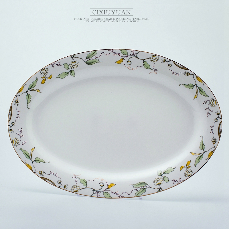 Sheng 's 12 inches of ipads porcelain plate oval large steamed fish dish plate microwave tableware ceramic plate