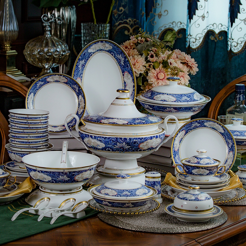 Jingdezhen colored enamel tableware suit ipads porcelain ceramic dishes suit Chinese style household dishes combine European jobs