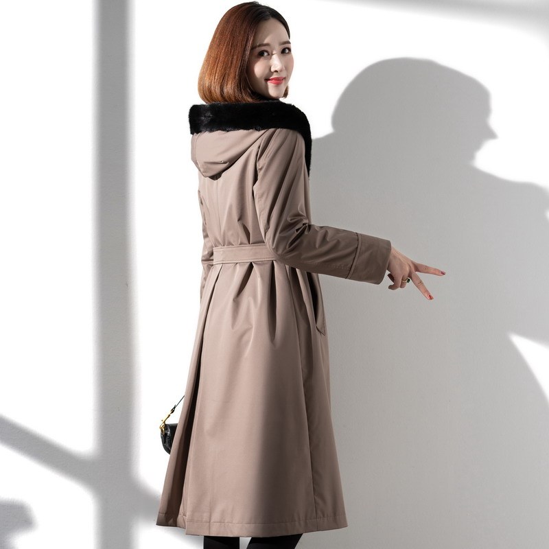 Parker Women's Haining Fur Coat, Mid-Length Mink Fur Lining, Integrated 2024.9