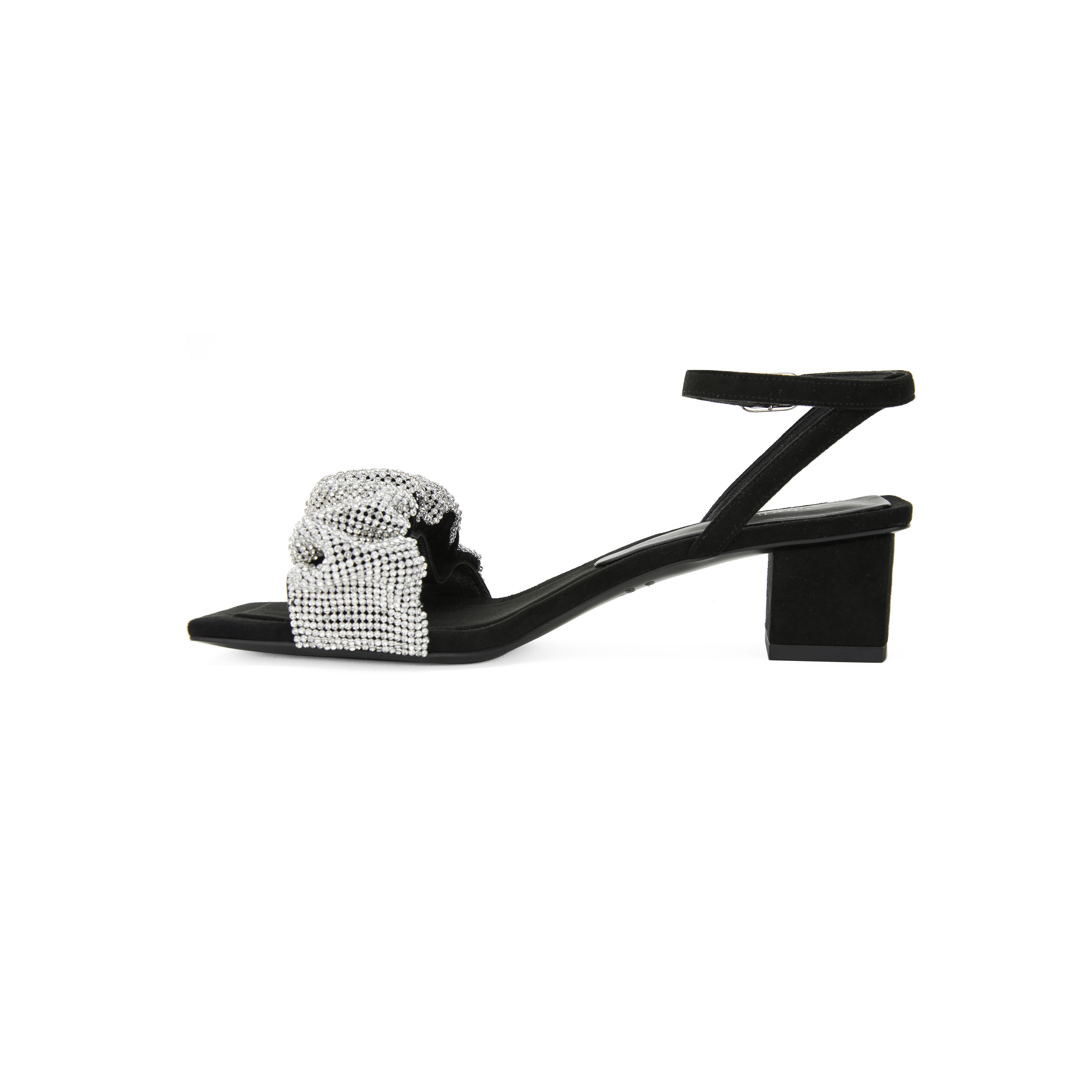 Black Strap Thick Heel (4Cm) & StockGrape mother Studiolee ~ Square head Sandals female summer Fairy wind Word band rhinestone Fine heel king high-heeled shoes