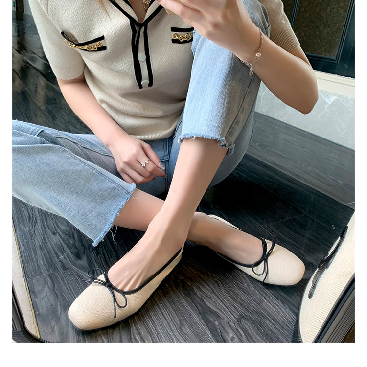 Giày búp bê nữ mũi vuông cổ nông đế bệt mềm, thắt nơ dịu dàng, chất liệu da cừu — Màu trà sữa, hàng có sẵn, Màu trắng sữa, hàng có sẵn, Màu xanh sữa, hàng có sẵn chi tiết 29