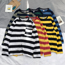 ins harbor style T-shirt men Korean trend autumn casual top student Joker stripes half sleeve loose base shirt