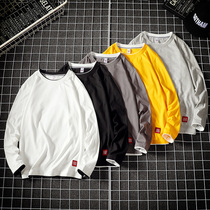 Spring mens long sleeves T-shirt pure color casual clothes Chaoge loose blouses Korean version Trend round collar big code