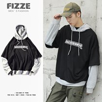 Autumn and winter mens fashion brand hooded clothes Korean version of the trend loose baseball uniform students fake two bottoming handsome clothes