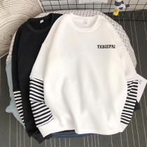 Round collar sweatshirt male Korean version loose 100 hitch bottom shirt Ins port Wind spring autumn plus suede two sets of headsets