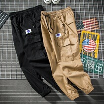 Work pants Mens spring and autumn clothing Han version Trend loose bunches Pants Tide Cards Straight Barrel Casual Sports Pants Handsome and Pants With Long Pants