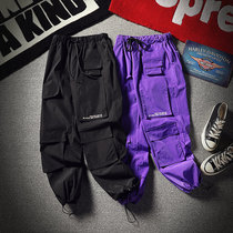 Autumn national tide reflective letter bundle leg pants loose men and women hip hop INS couple pants male hiphop pants tide