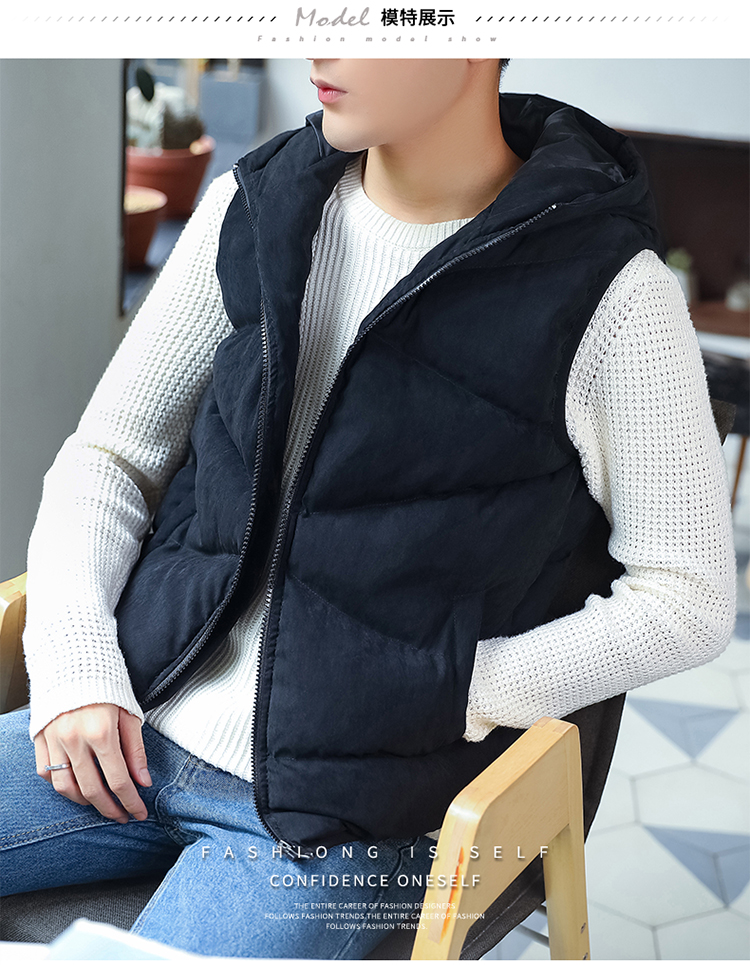 Của nam giới mùa thu và mùa đông thường dày bông vest xu hướng thanh niên trùm đầu vest xu hướng bên ngoài ngắn áo khoác nam quần áo quần áo nam 