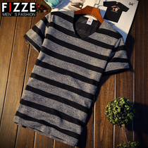 Summer mens short-sleeved T-shirt V-neck striped T-shirt base shirt Korean slim-fit half-sleeve boys  small shirt summer tide