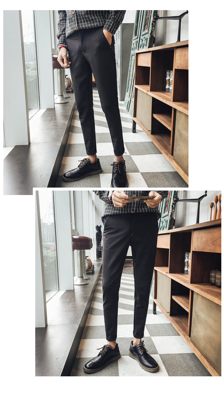 Mùa xuân mới quần nam giản dị Phiên bản Hàn Quốc của quần lọt khe nam quần thủy triều màu đen phần mỏng bé trai kéo dài quần quần đũi nam