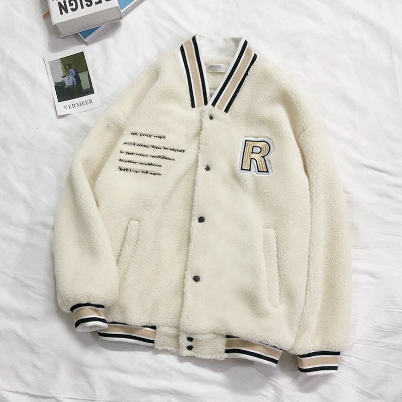 Lamb Wool Coat Female Autumn Winter Han Edition Loose Students Ins Harbor Wind Original 100 lapped Thickened Baseball Uniform Cotton Clothing Tide