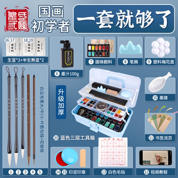 Solid Chinese Painting Pigments Beginner Set 12 Colors 24 Colors Complete Set of Tools Authentic Chinese Painting Ink Painting Watercolor Painting Mineral Pigments Solid Primary School Students Children Art Students Beginner Brush Painting