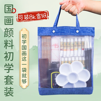 Chinese Painting Beginner Set Storage Tote Bag 24-Color Paint Art Supplies Basic Tools Complete Set Ink Painting Fine Brush Painting Materials 8K Rice Paper 12-Color Elementary School Students Children Art Students Beginner Use