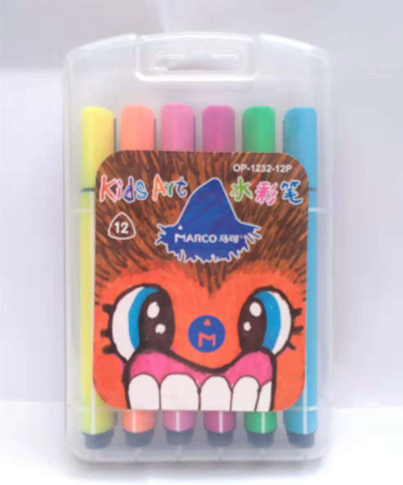 Marco thick rod washable watercolor pen children's non-toxic primary school students brush triangle rod kindergarten baby 12 colors